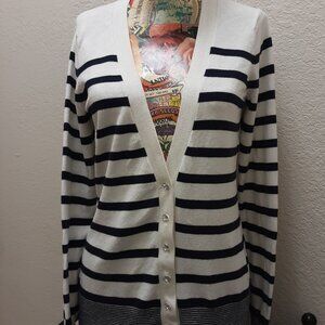 Express Striped V Neck Cardigan Sweater